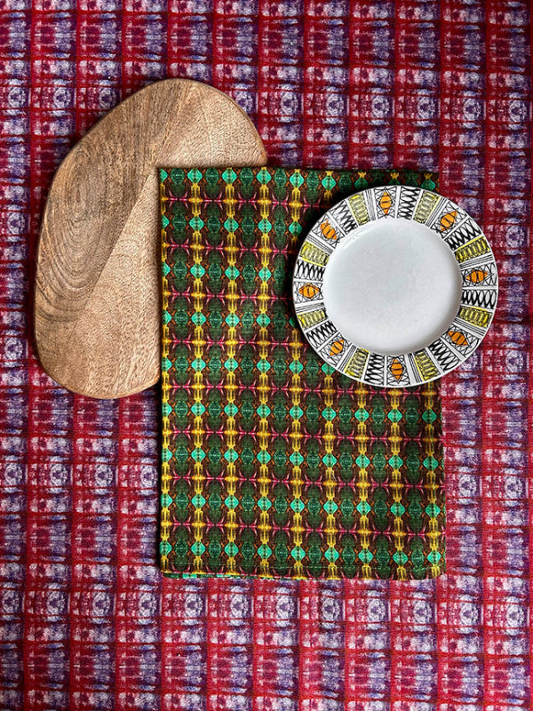 Luxury Resting Nature Tea Towel, featuring vibrant green tones. Digitally printed on sustainable organic cotton for a timeless, premium-quality look.