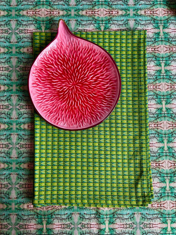 Luxurious Key Lime Tea Towel featuring bold green and yellow tones, made in the UK using premium organic cotton and eco-friendly packaging.