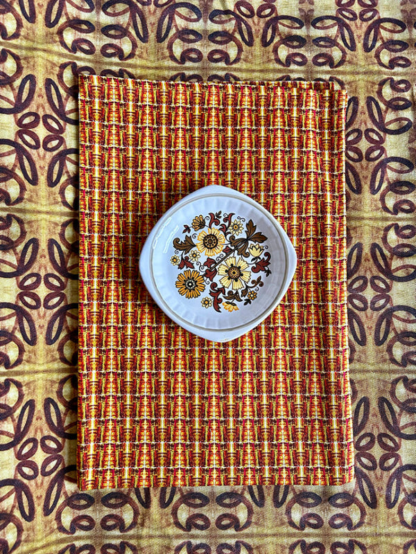 Sun's Ladder Tea Towel in yellow and orange, a premium, sustainable design digitally printed on quality cotton. Timeless elegance with vibrant colors.