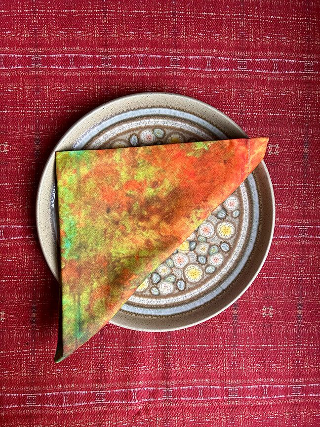 Luxury multicoloured napkins, digitally printed on eco-friendly cotton. Timeless and sustainable, perfect for everyday dining or special occasions.